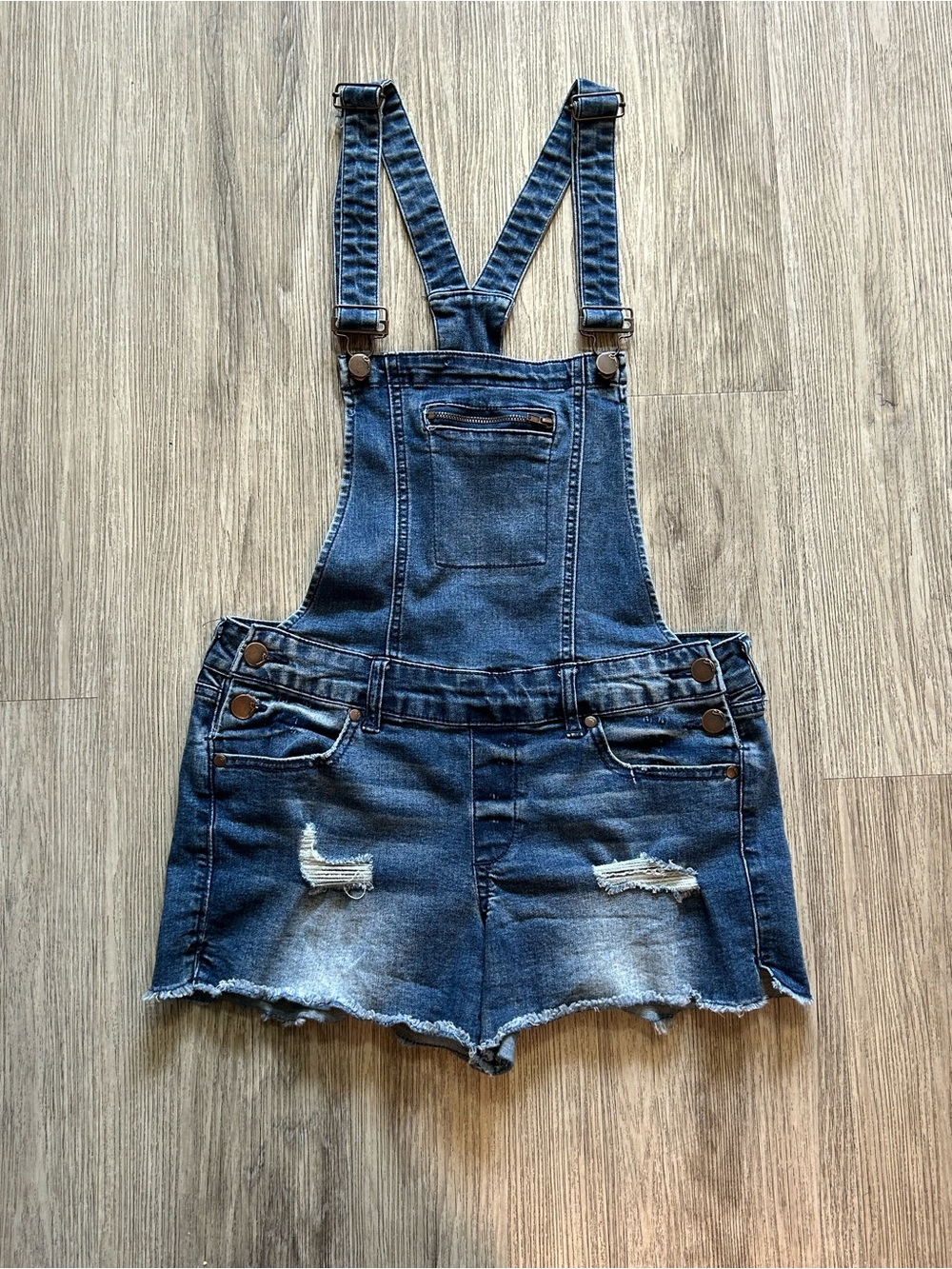 Dollhouse Stylish Dark Blue Distressed Denim Overall Shorts